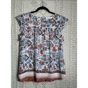 CATO Women's Top Blouse Bohemian Boho Multicolored Ruffle Sleeve‎ Keyhole Medium